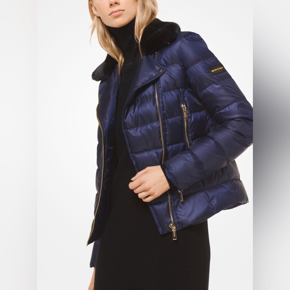 Michael Kors Navy Blue Puffer Jacket with Gold Accents - Picture 1 of 8